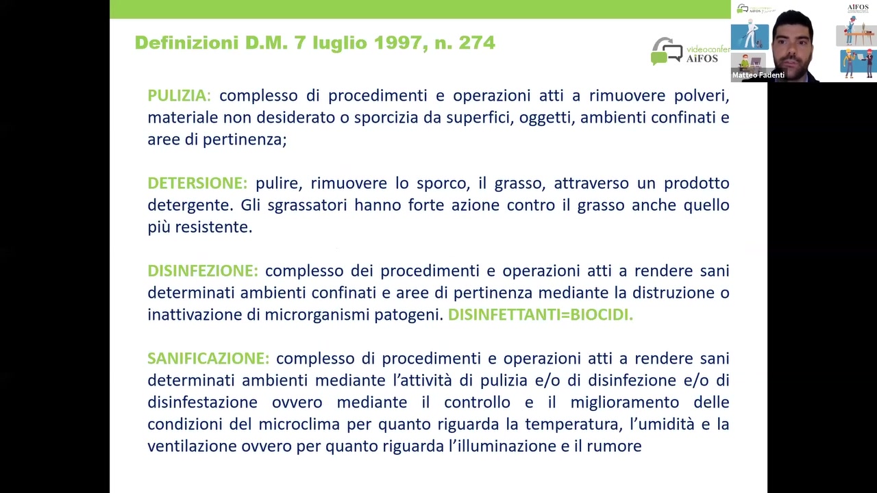 complesso di procedimenti e operazioni atti a rimuovere polveri,
materiale non desiderato 0 sporcizia da superfici, oggetti, ambienti confinati e
aree di pertinenza;

pulire, rimuovere Io sporco, il grasso, attraverso un prodotto
detergente. Gli sgrassatori hanno forte azione contro il grasso anche quello
piu resistente.

complesso dei procedimenti e operazioni atti a rendere sani
determinati ambienti confinati e aree di pertinenza mediante la distruzione 0
inattivazione di microrganismi patogeni.

complesso di procedimenti e operazioni atti a rendere sani
determinati ambienti mediante |’attivité di pulizia e/o di disinfezione e/o di
disinfestazione ovvero mediante il controllo e il miglioramento delle
condizioni del microclima per quanto riguarda Ia temperatura, |’umidité e la
ventilazione ovvero per quanto riguarda |’i||uminazione e il rumore